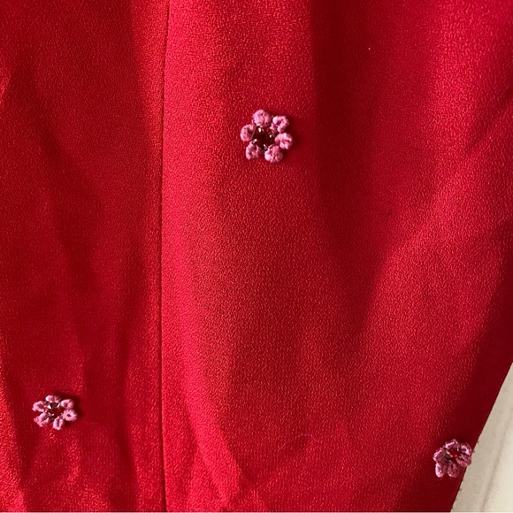 Vintage Red Dress with Flower Appliqués - Picture 4 of 13